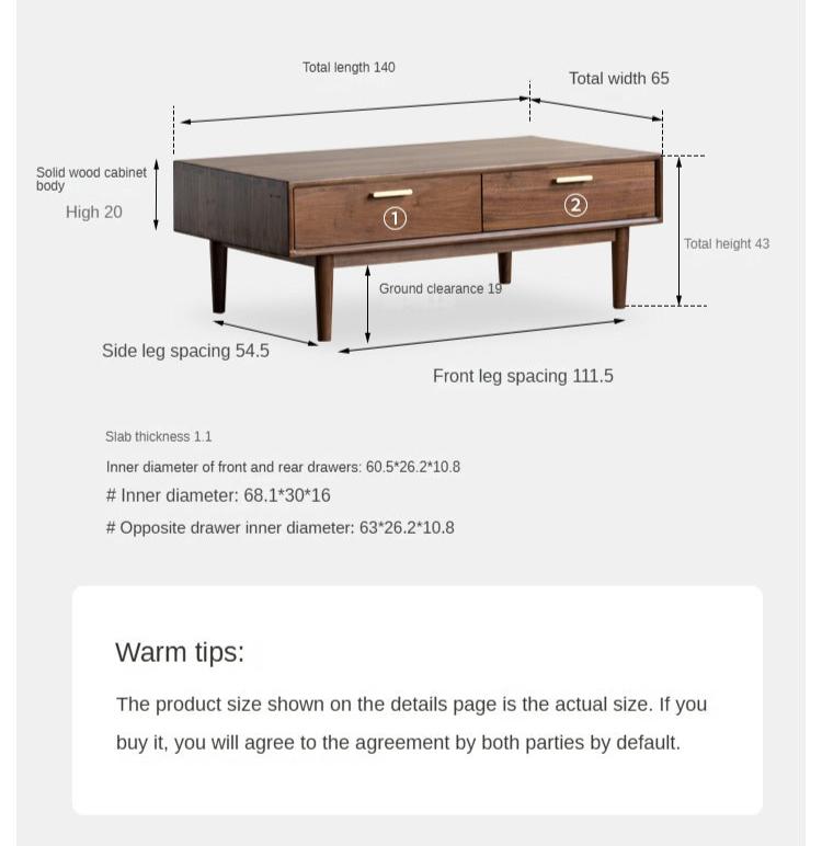 Black Walnut Solid Wood Storage Rock Plate Coffee Table