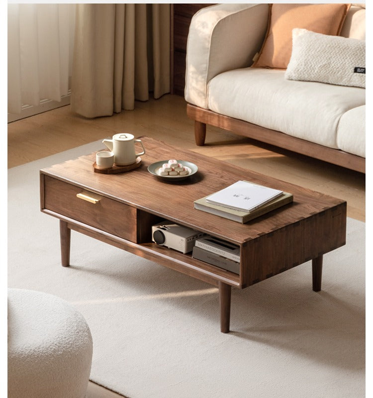 Black Walnut Solid Wood Storage Rock Plate Coffee Table