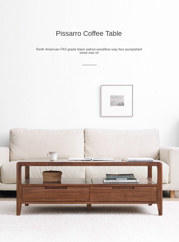 Black Walnut Solid Wood Four Drawer Coffee Table