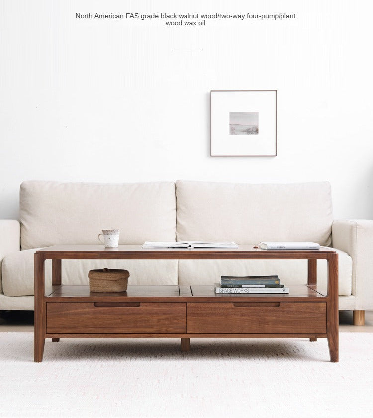 Black Walnut Solid Wood Four Drawer Coffee Table