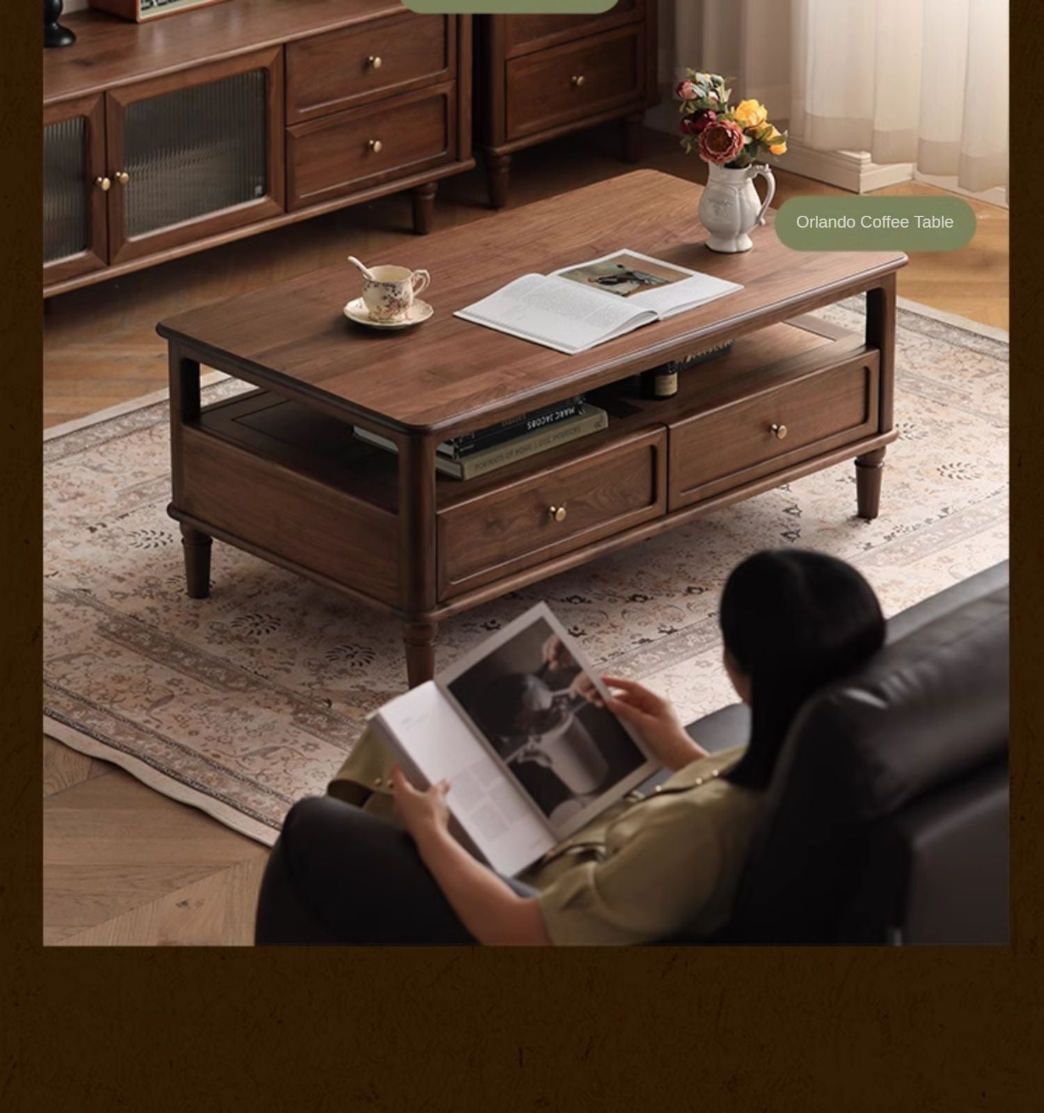 Black Walnut Solid Wood American Retro Coffee Table