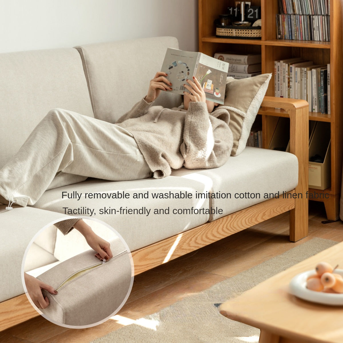 Oak, Poplar, Rubberwood, Beech Solid Wood Modern Fabric Sofa.