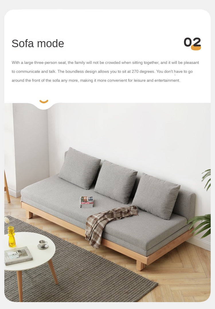European Beech Solid Wood Sofa Bed Retractable Folding Bbed.