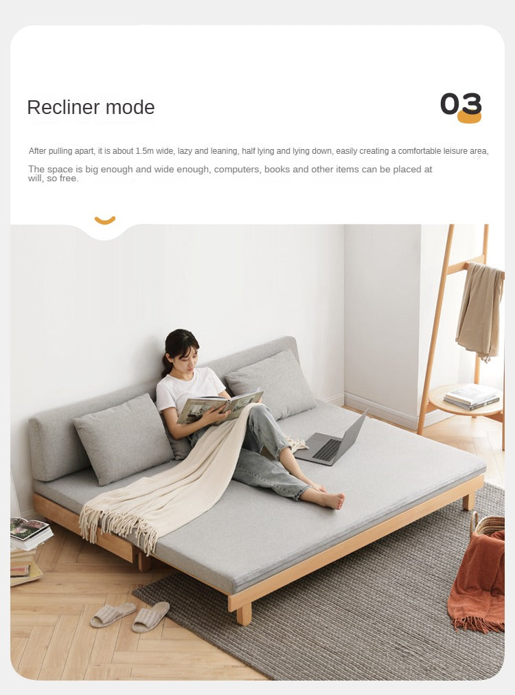 European Beech Solid Wood Sofa Bed Retractable Folding Bbed.