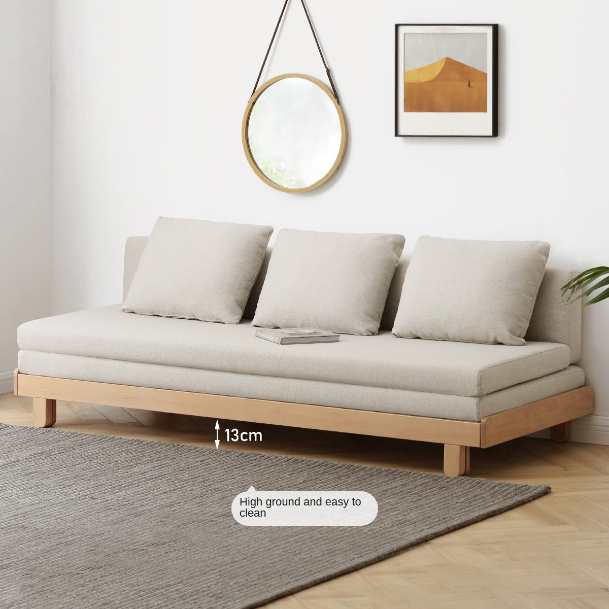 European Beech Solid Wood Sofa Bed Retractable Folding Bbed.