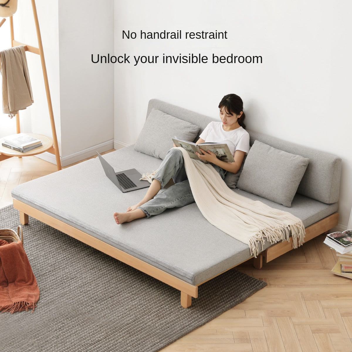 European Beech Solid Wood Sofa Bed Retractable Folding Bbed.