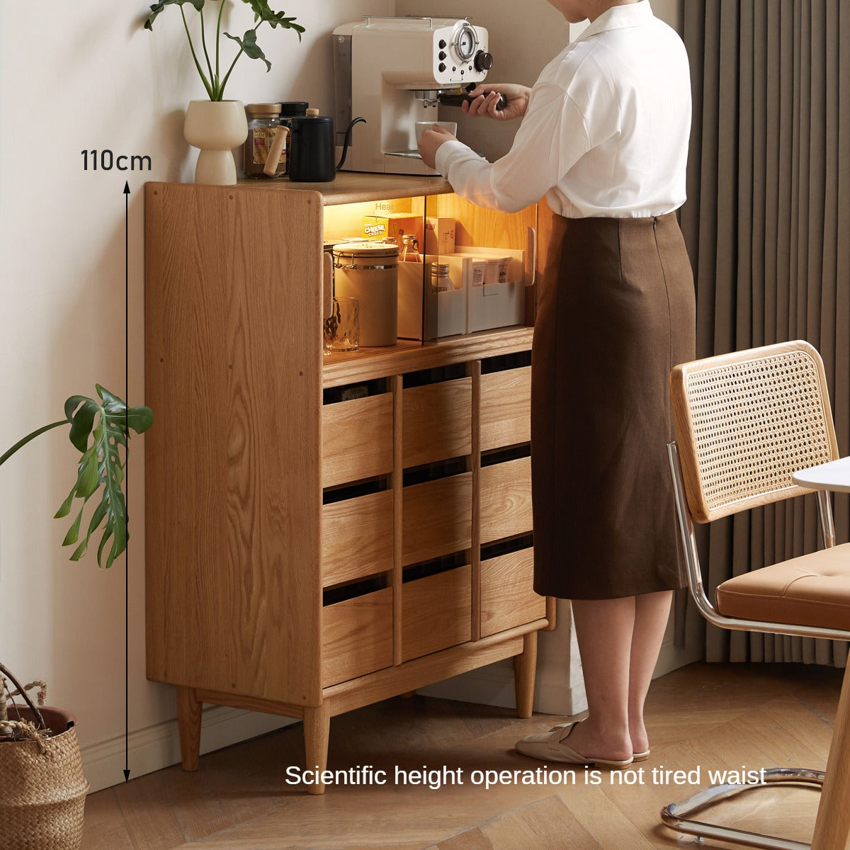 Oak Solid Wood, Solid RubberWood Dining Modern Sideboard