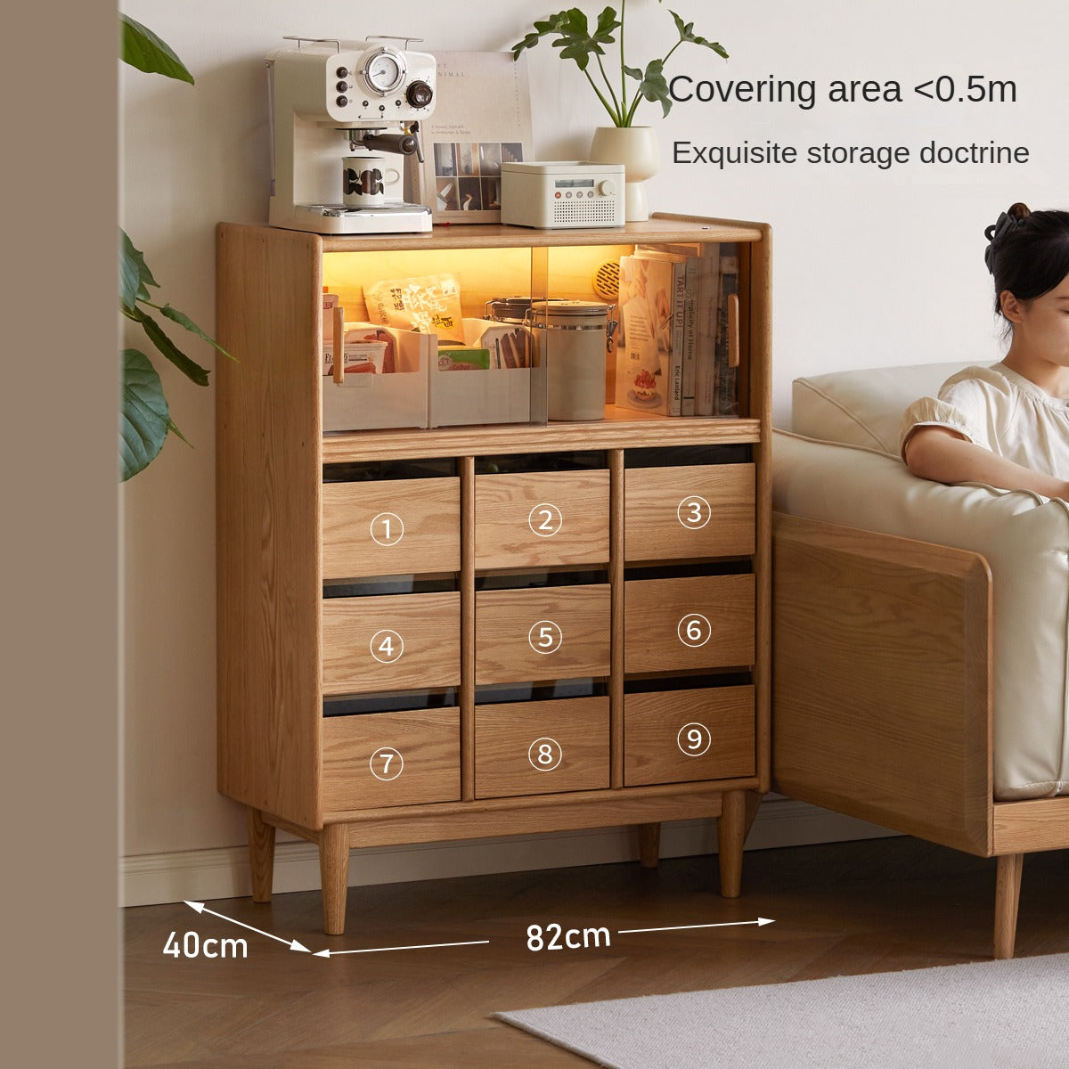 Oak Solid Wood, Solid RubberWood Dining Modern Sideboard
