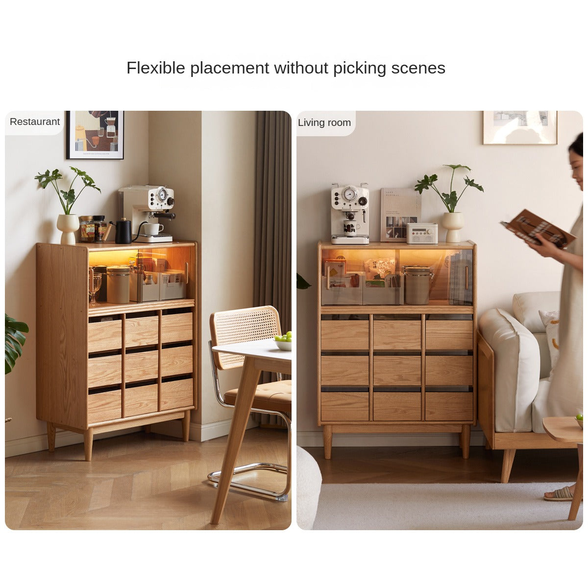 Oak Solid Wood, Solid RubberWood Dining Modern Sideboard