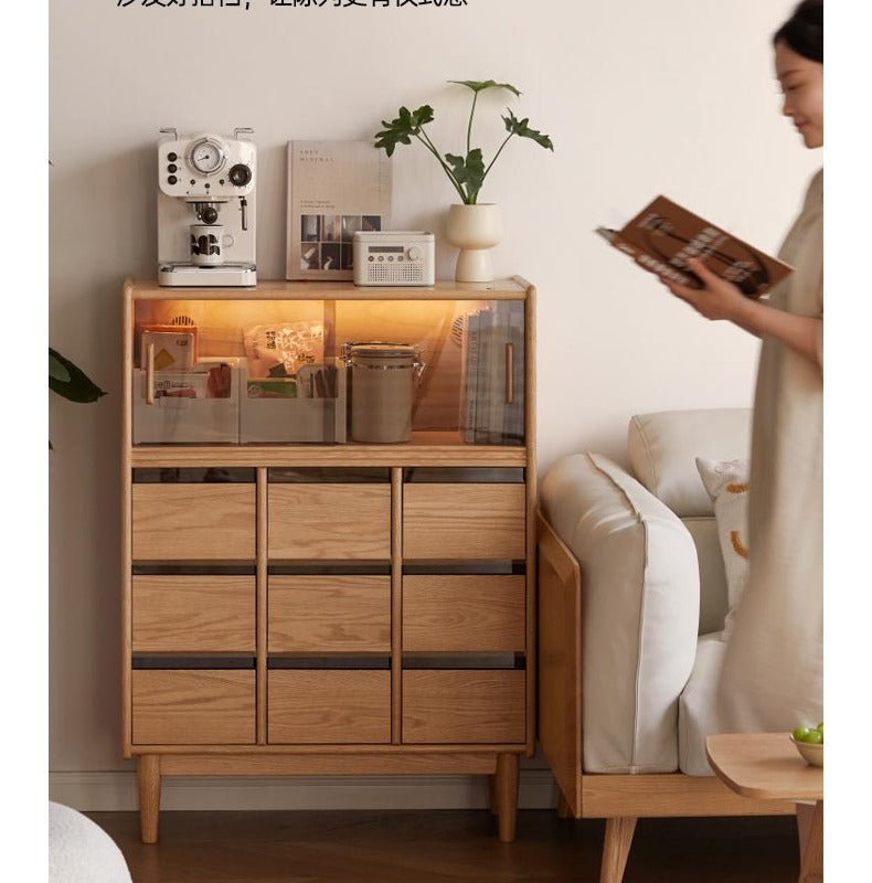 Oak Solid Wood, Solid RubberWood Dining Modern Sideboard