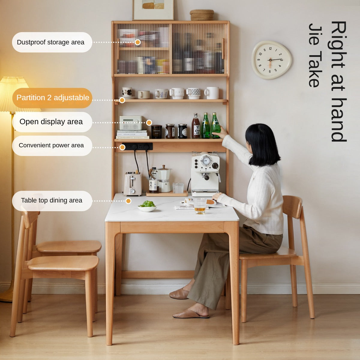 Beech Solid Wood Dining Sideboard Integrated Multifunctional Rack Household