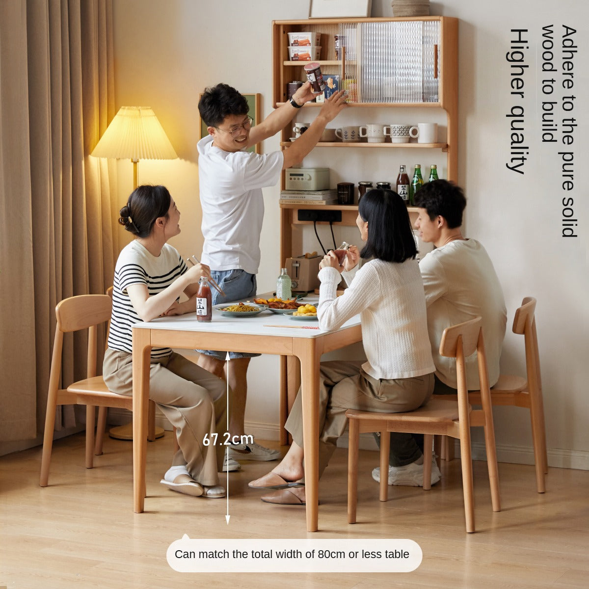 Beech Solid Wood Dining Sideboard Integrated Multifunctional Rack Household