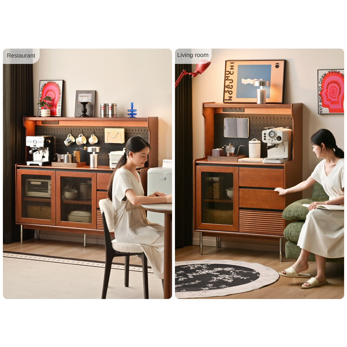 Tulipwood, Black Walnut Solid Wood Retro Sideboard