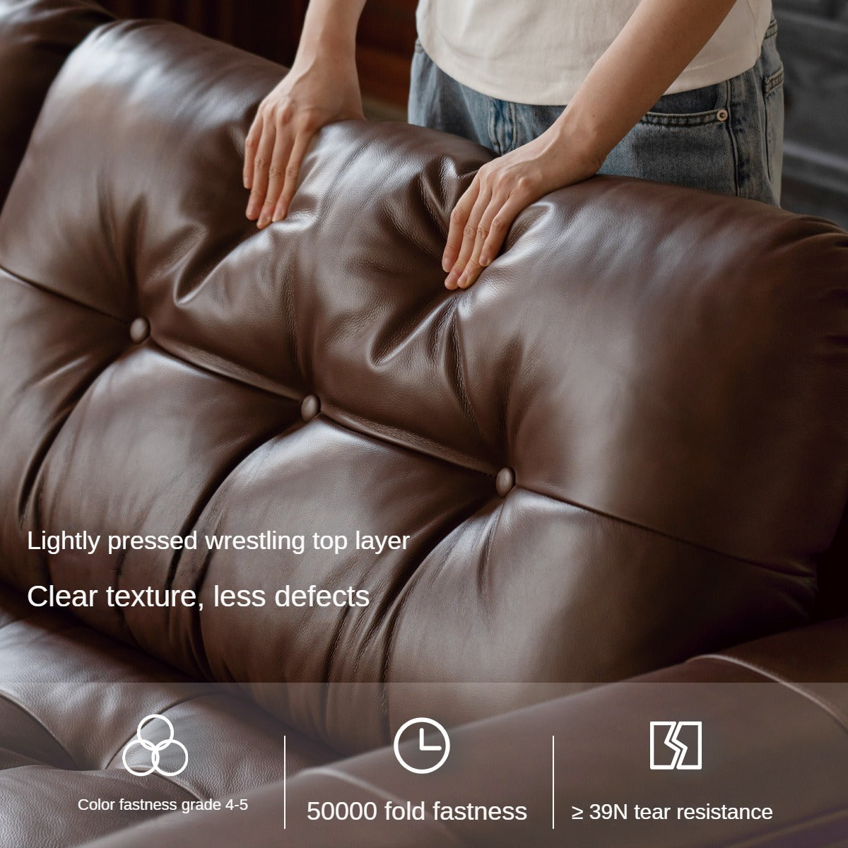 Leather Sofa American Retro Top Layer Cowhide Straight Sofa,