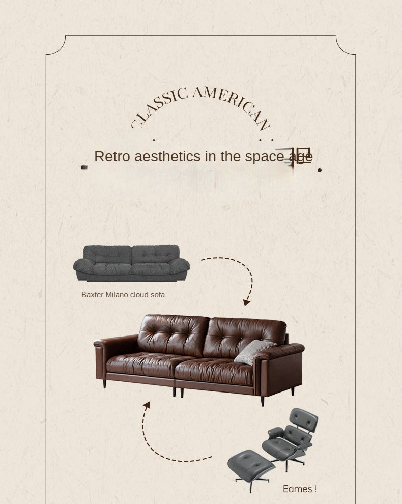 Leather Sofa American Retro Top Layer Cowhide Straight Sofa,