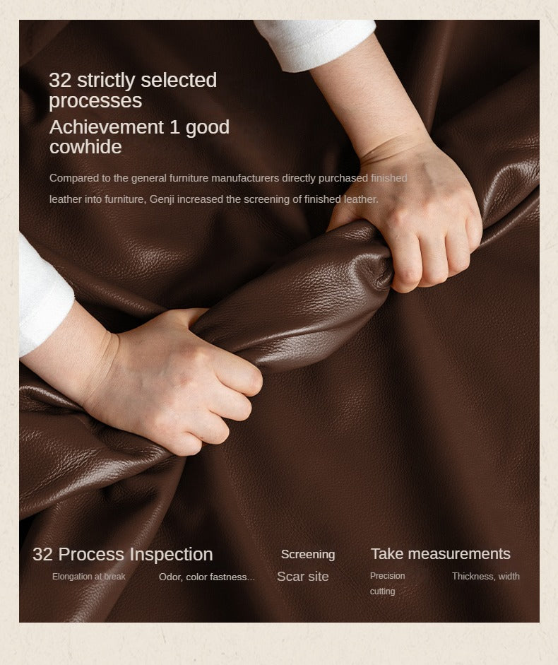 Leather Sofa American Retro Top Layer Cowhide Straight Sofa,