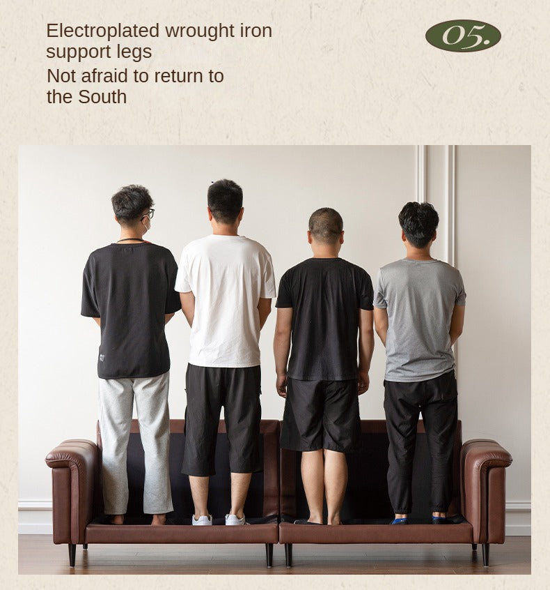 Leather Sofa American Retro Top Layer Cowhide Straight Sofa,