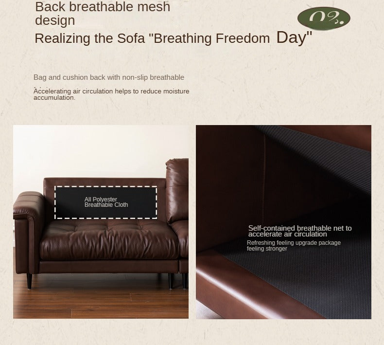 Leather Sofa American Retro Top Layer Cowhide Straight Sofa,