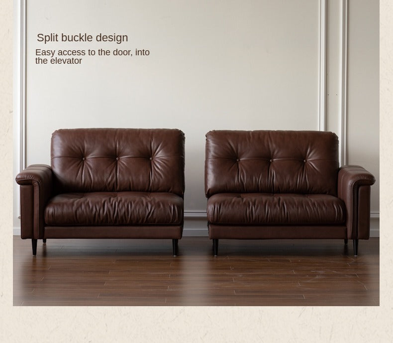 Leather Sofa American Retro Top Layer Cowhide Straight Sofa,