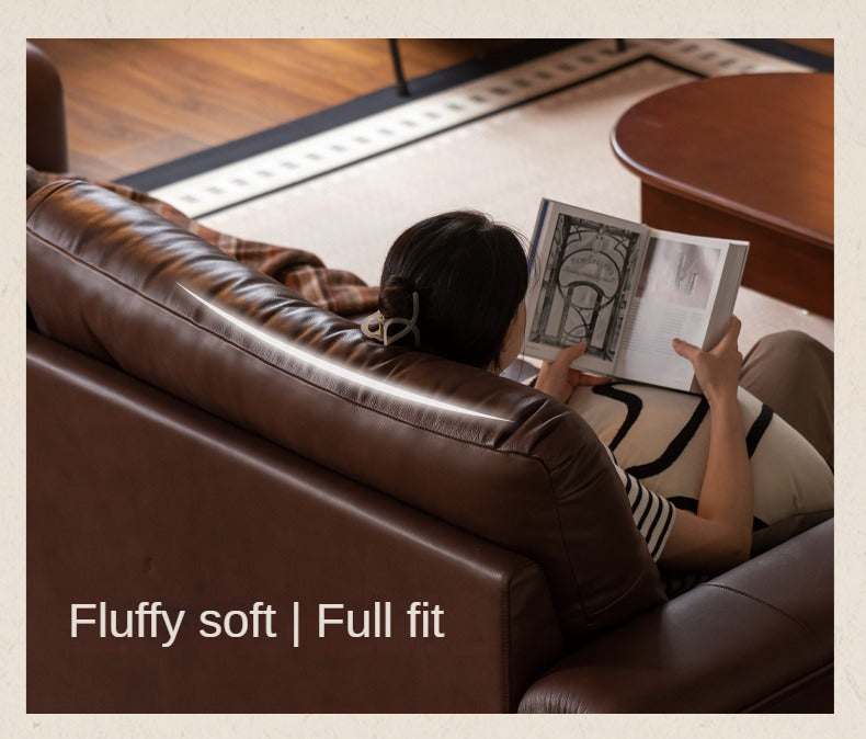 Leather Sofa American Retro Top Layer Cowhide Straight Sofa,
