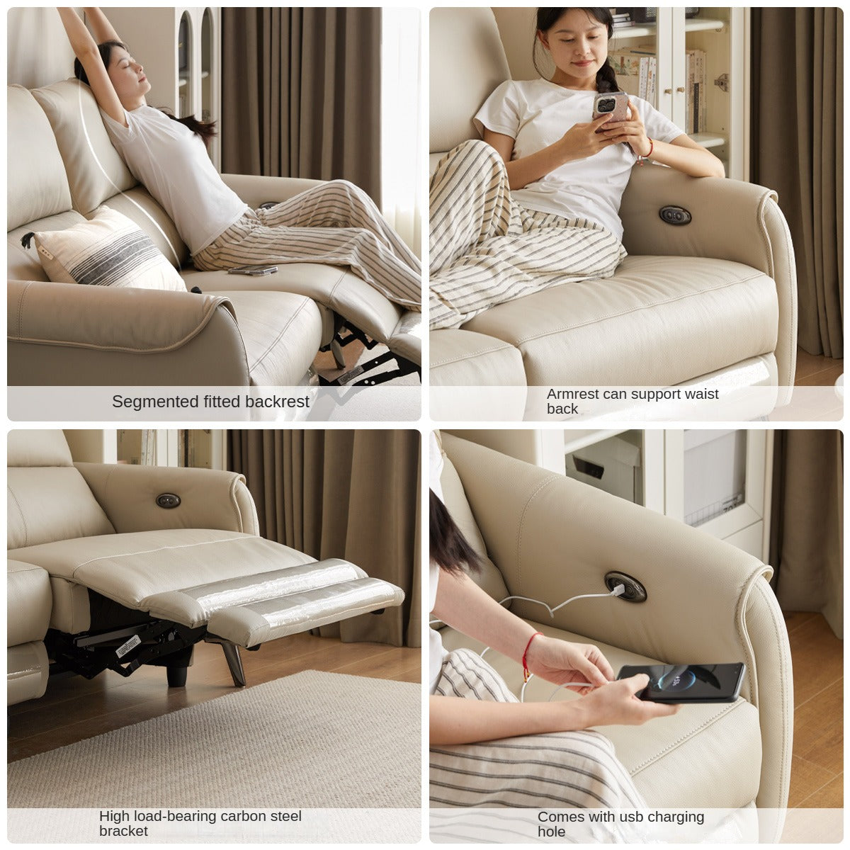 Genuine Leather Sofa Multifunctional Telescopic Electric Sofa.