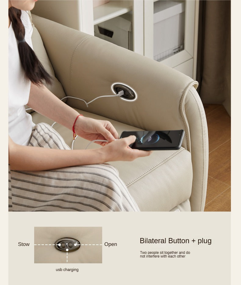 Genuine Leather Sofa Multifunctional Telescopic Electric Sofa.