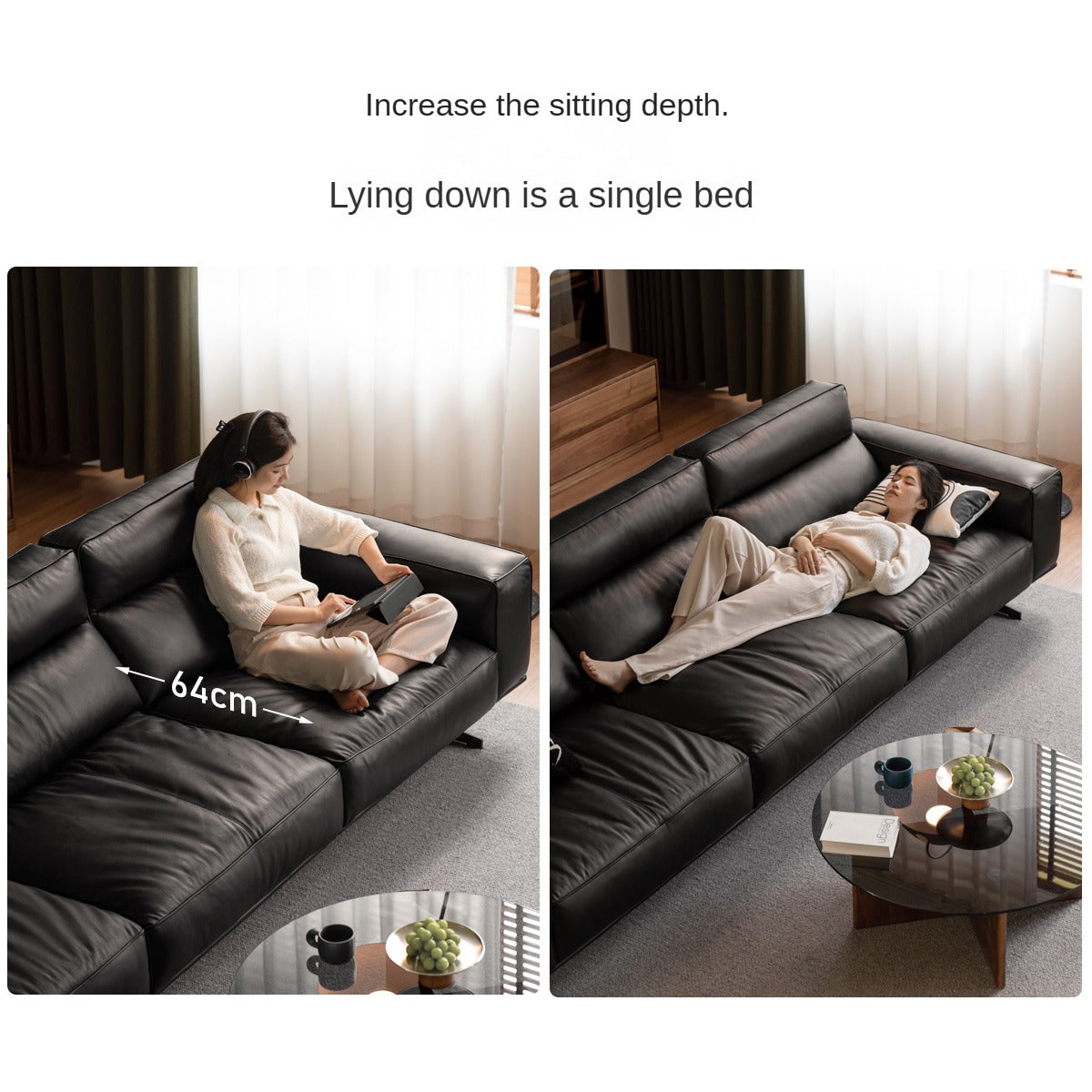 Leather High-legged Sofa Italian Minimalist Big Black Bull.