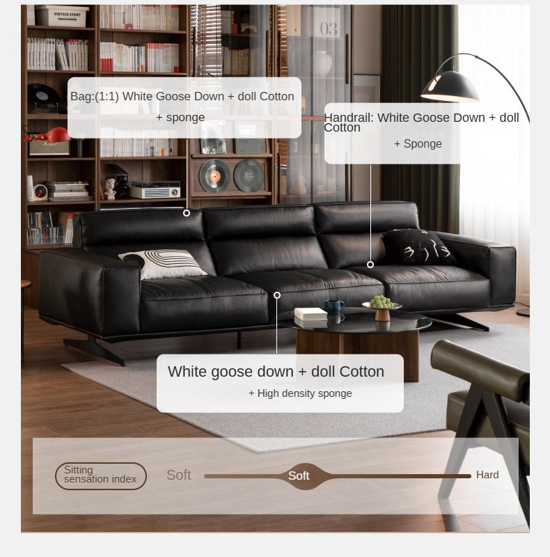 Leather High-legged Sofa Italian Minimalist Big Black Bull.