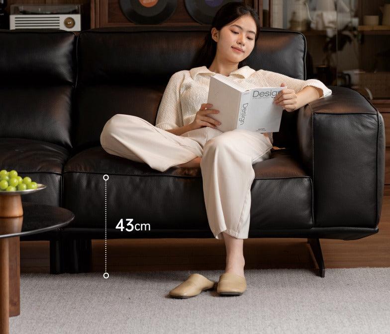 Leather High-legged Sofa Italian Minimalist Big Black Bull.