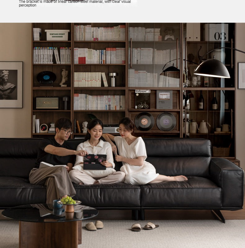 Leather High-legged Sofa Italian Minimalist Big Black Bull.