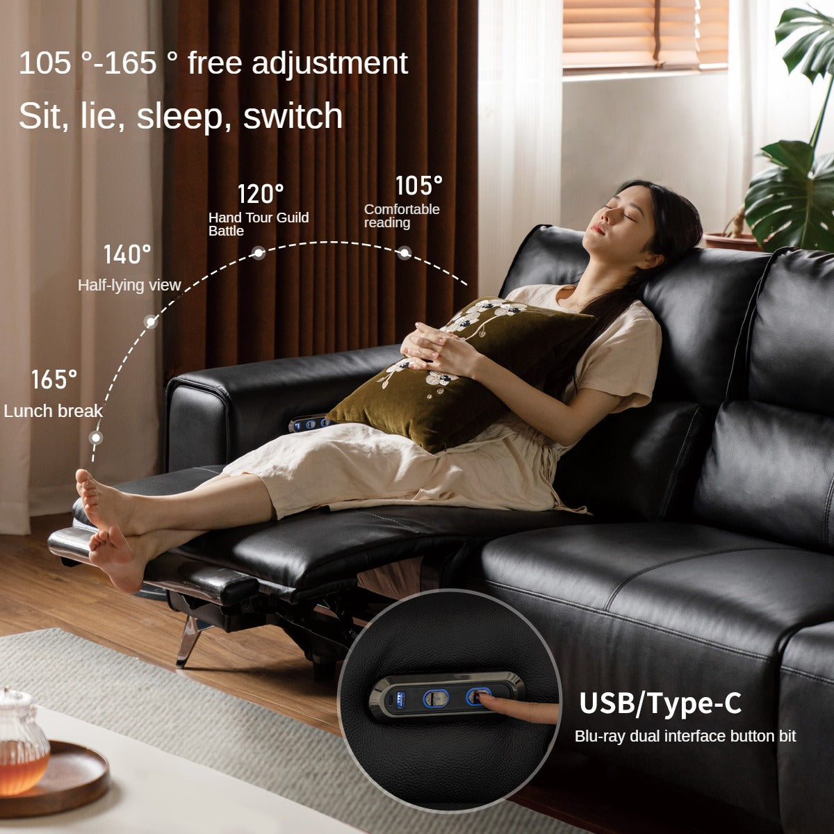 Leather Sofa Top Layer Cowhide Functional Sofa.