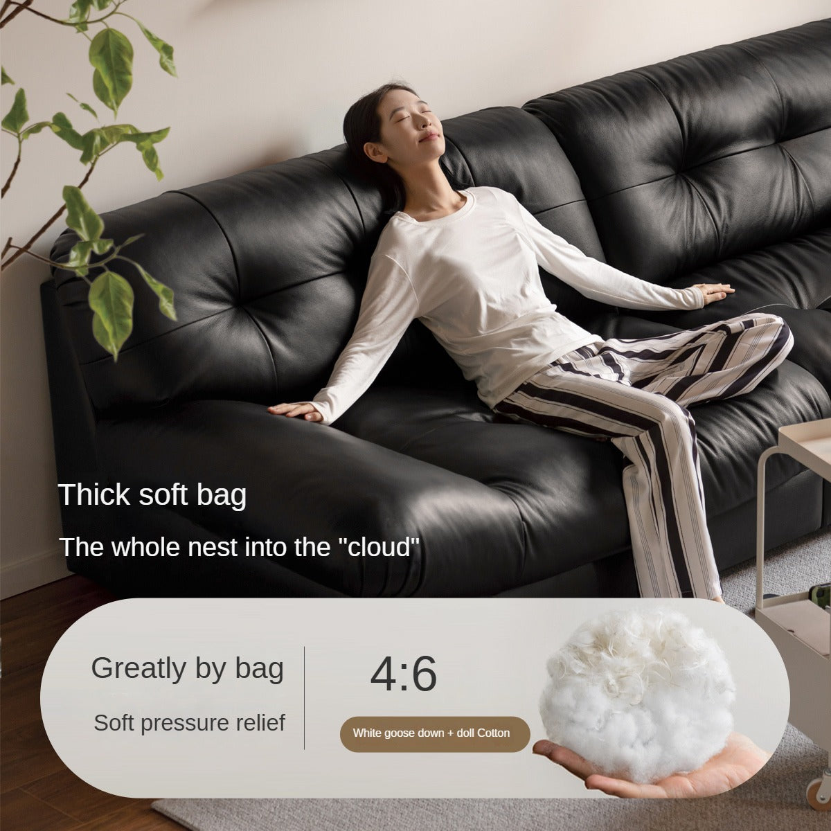 Leather Sofa First Layer Cowhide Black Sofa.