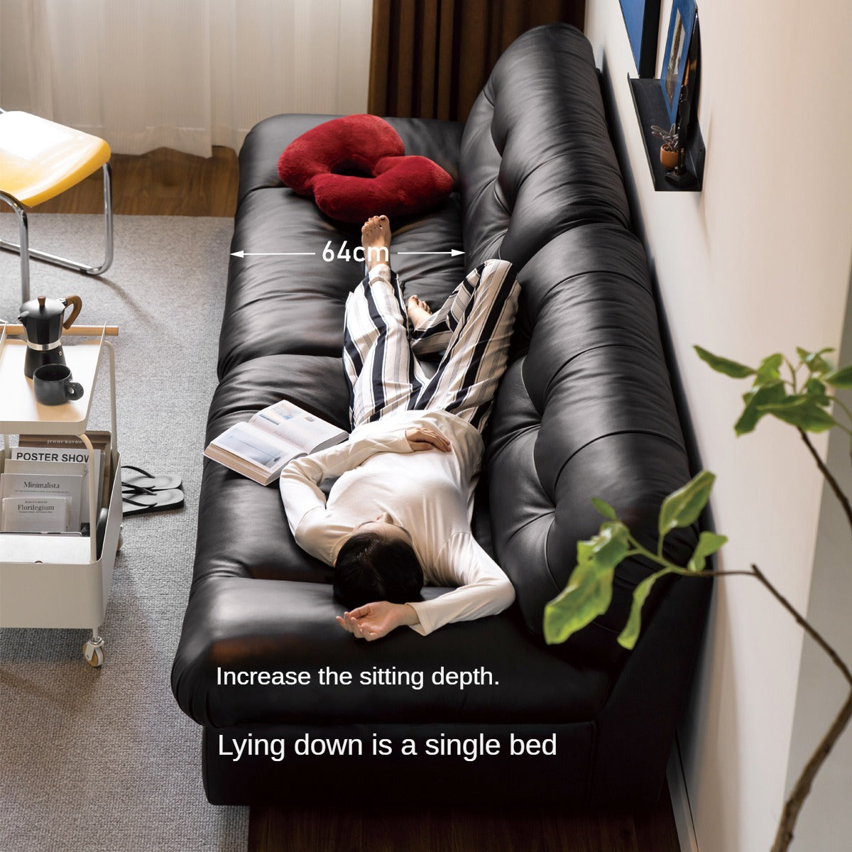 Leather Sofa First Layer Cowhide Black Sofa.