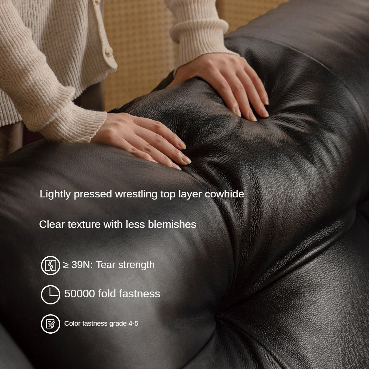Leather Sofa First Layer Cowhide Black Sofa.