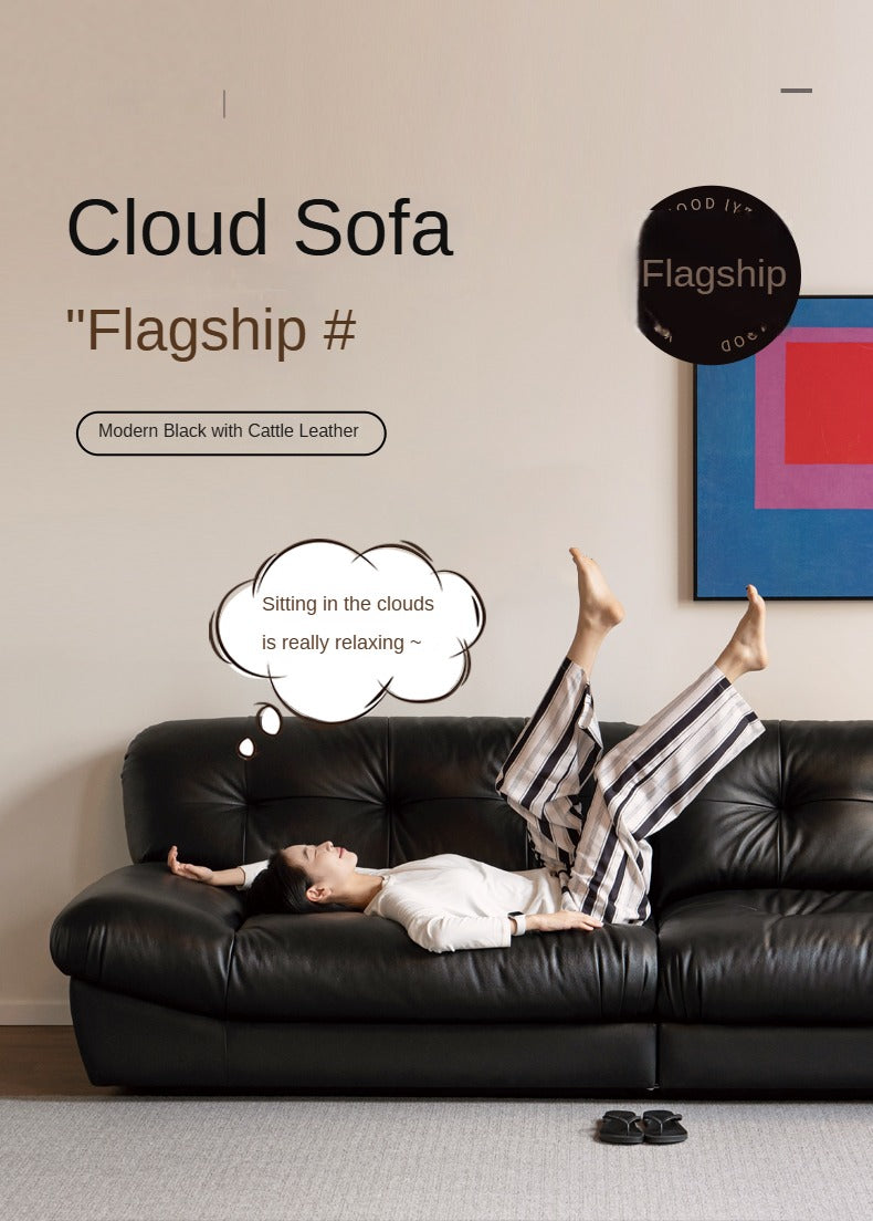 Leather Sofa First Layer Cowhide Black Sofa.