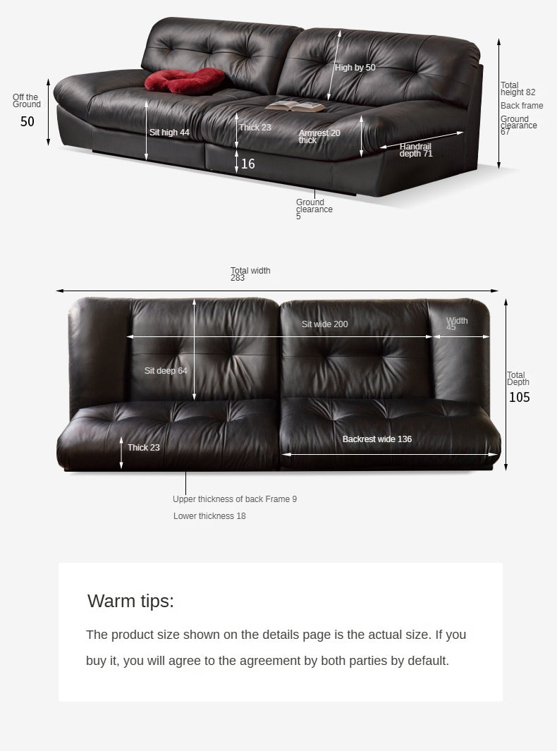 Leather Sofa First Layer Cowhide Black Sofa.