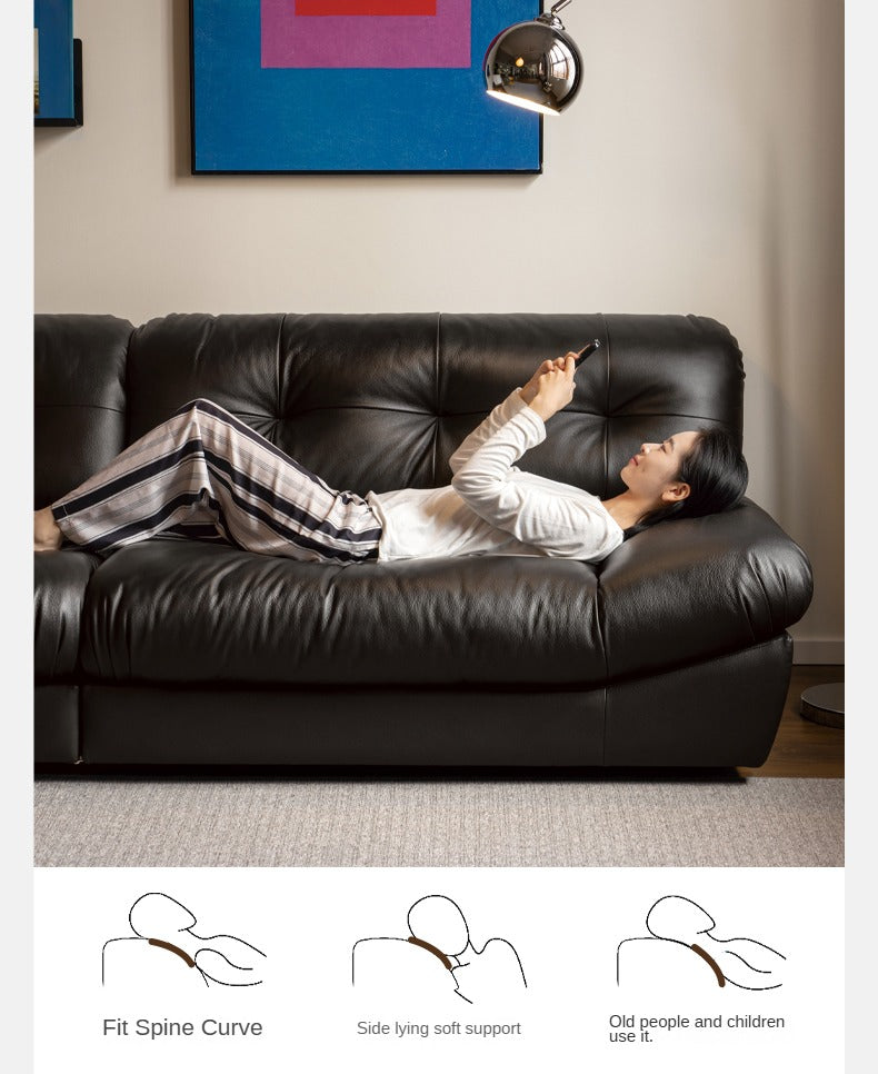 Leather Sofa First Layer Cowhide Black Sofa.