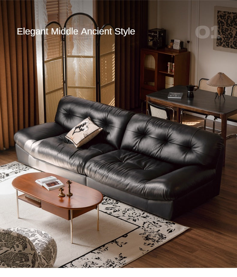 Leather Sofa First Layer Cowhide Black Sofa.