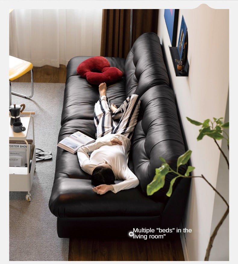 Leather Sofa First Layer Cowhide Black Sofa.