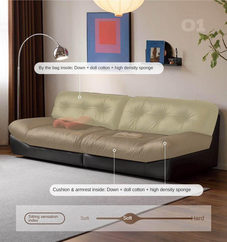 Leather Sofa First Layer Cowhide Black Sofa.