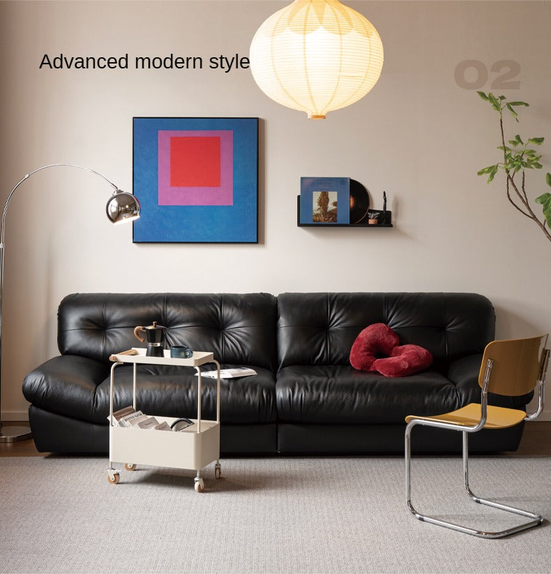 Leather Sofa First Layer Cowhide Black Sofa.