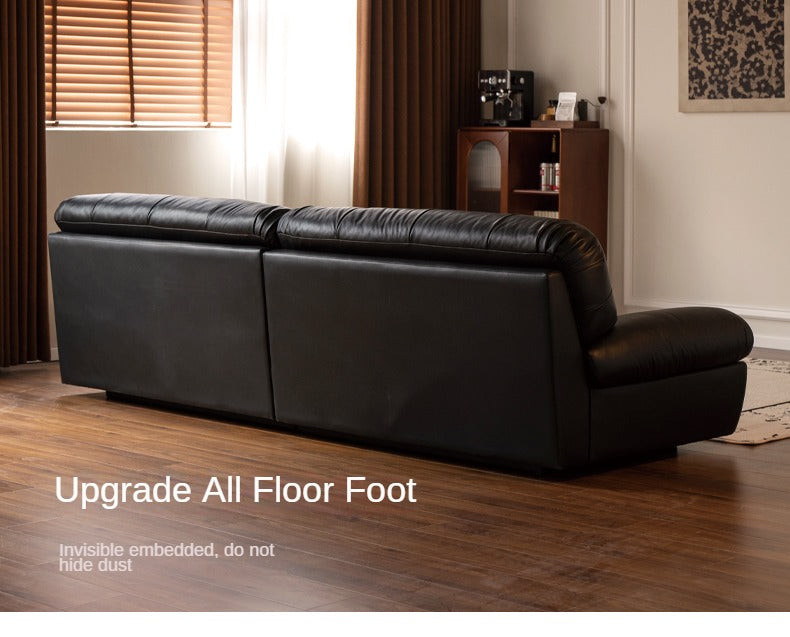 Leather Sofa First Layer Cowhide Black Sofa.
