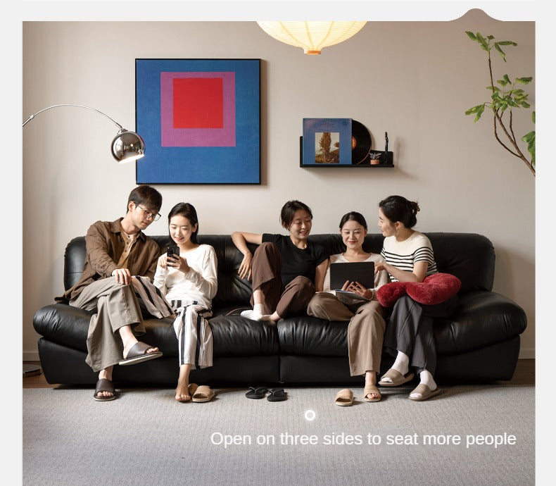 Leather Sofa First Layer Cowhide Black Sofa.