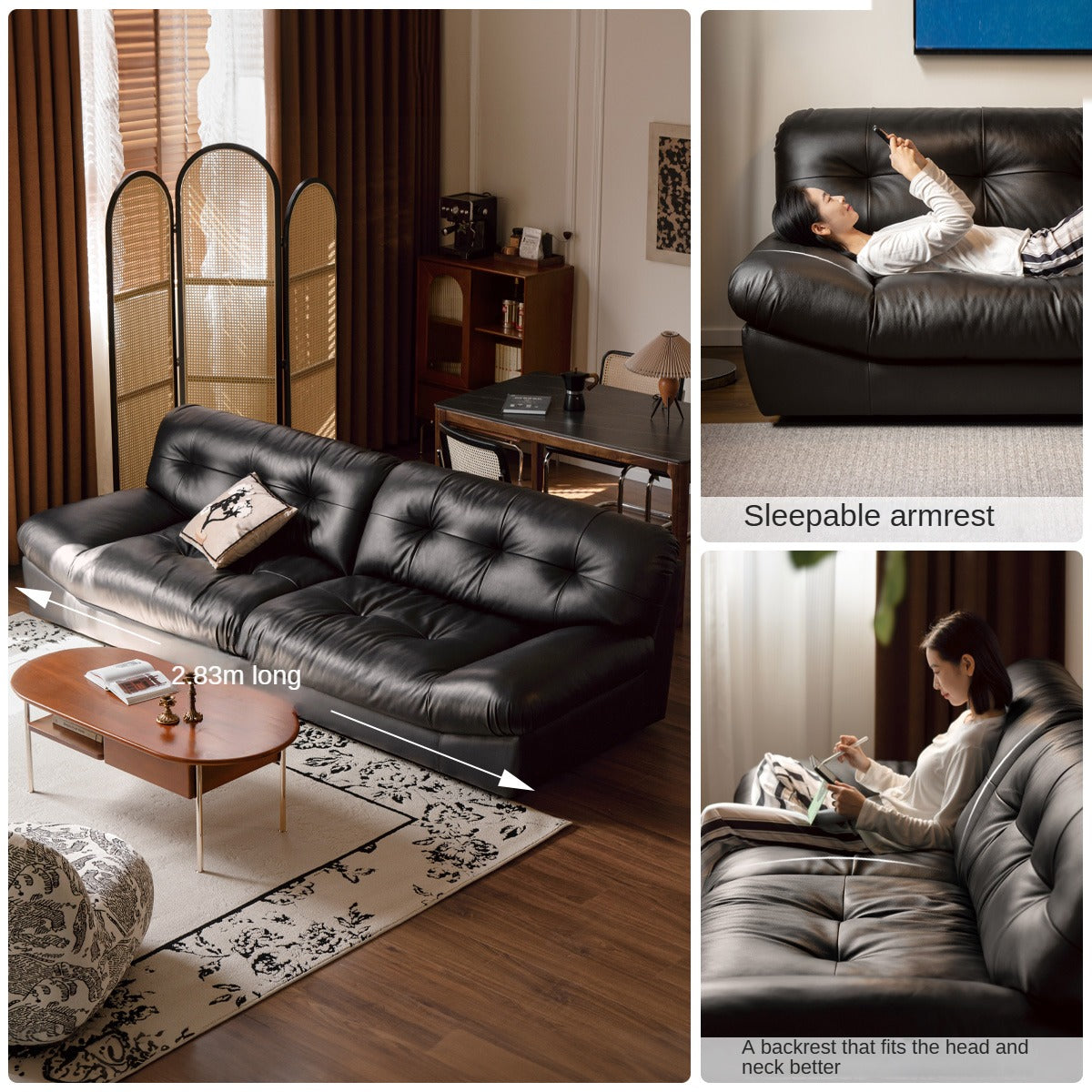 Leather Sofa First Layer Cowhide Black Sofa.