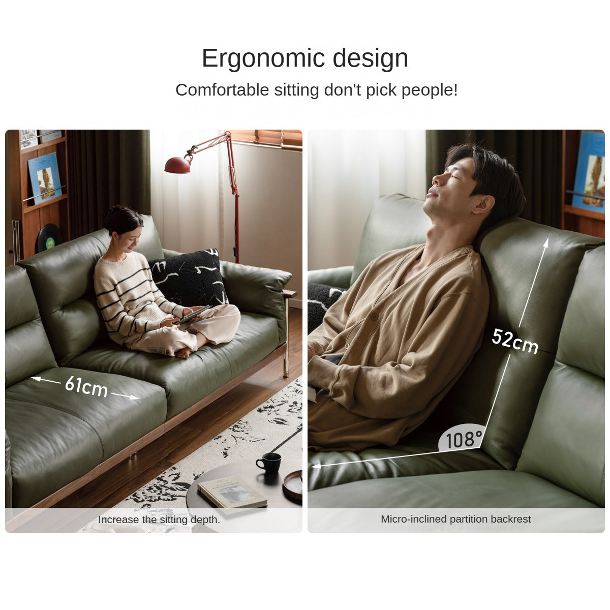 Black Walnut Solid Wood Italian Leather Sofa-