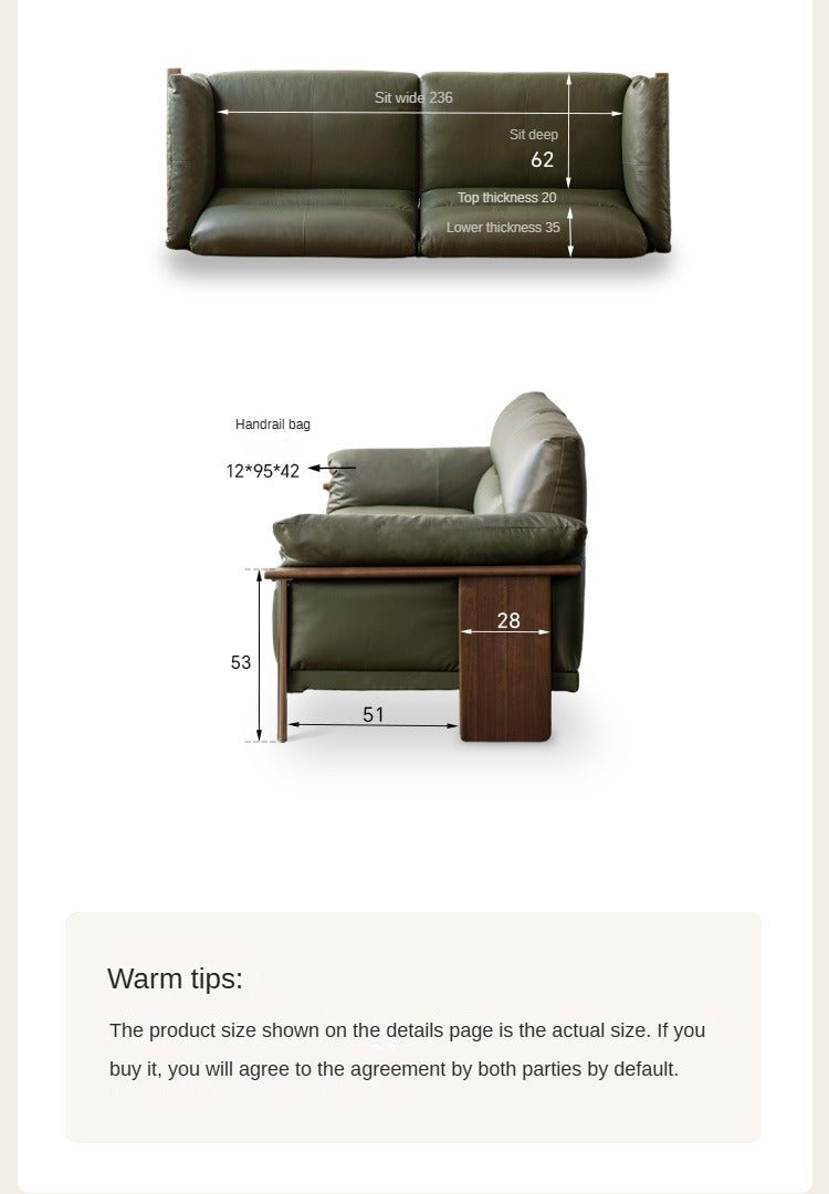 Black Walnut Solid Wood Italian Leather Sofa-