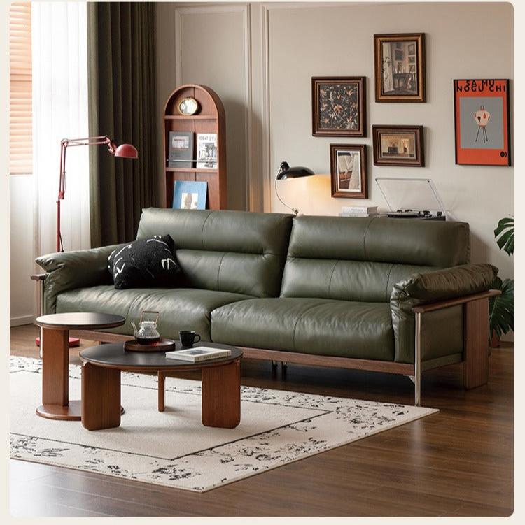 Black Walnut Solid Wood Italian Leather Sofa-
