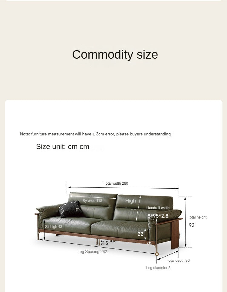 Black Walnut Solid Wood Italian Leather Sofa-