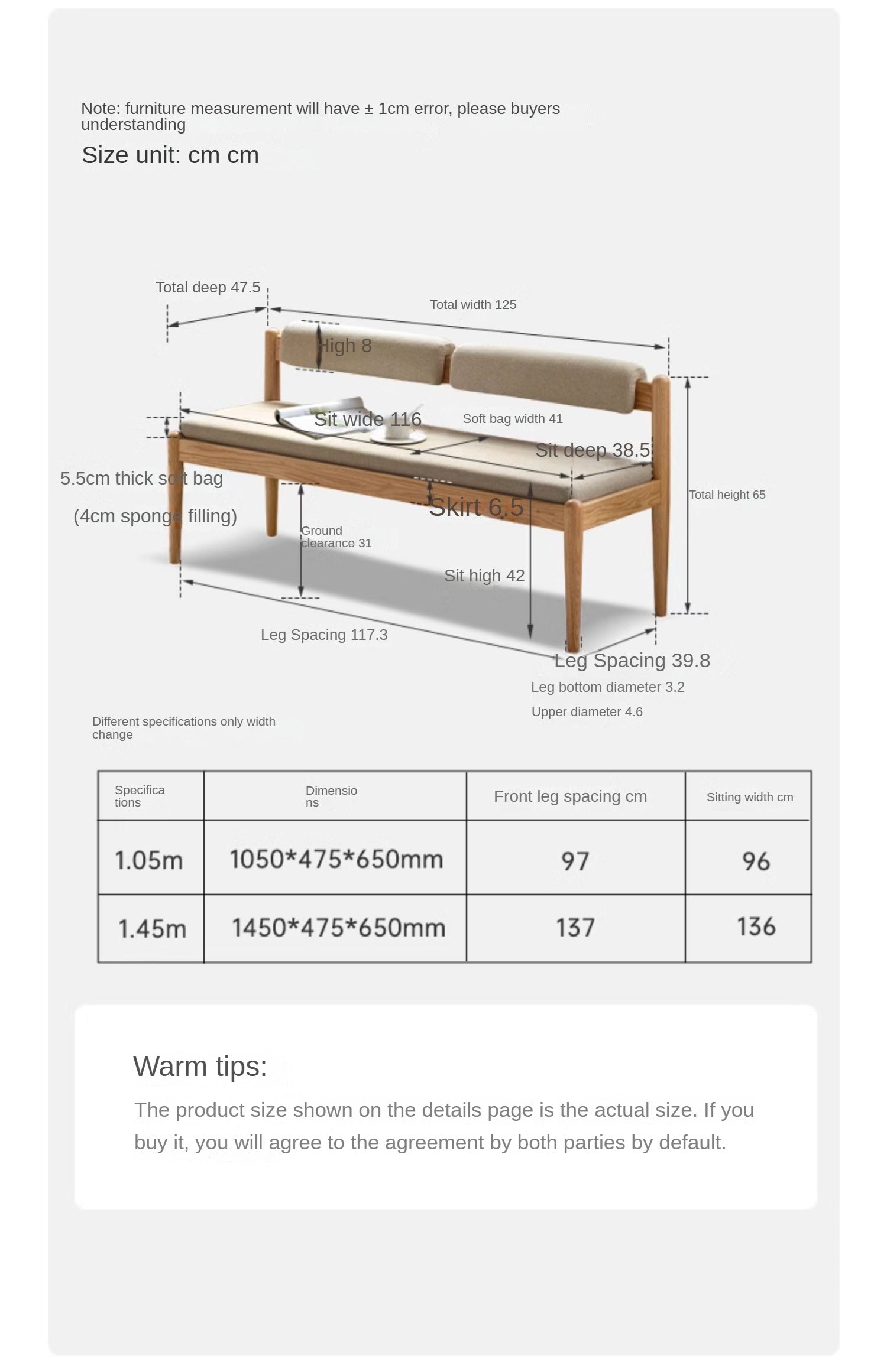 Black Walnut, Oak Solid Wood Soft Bench