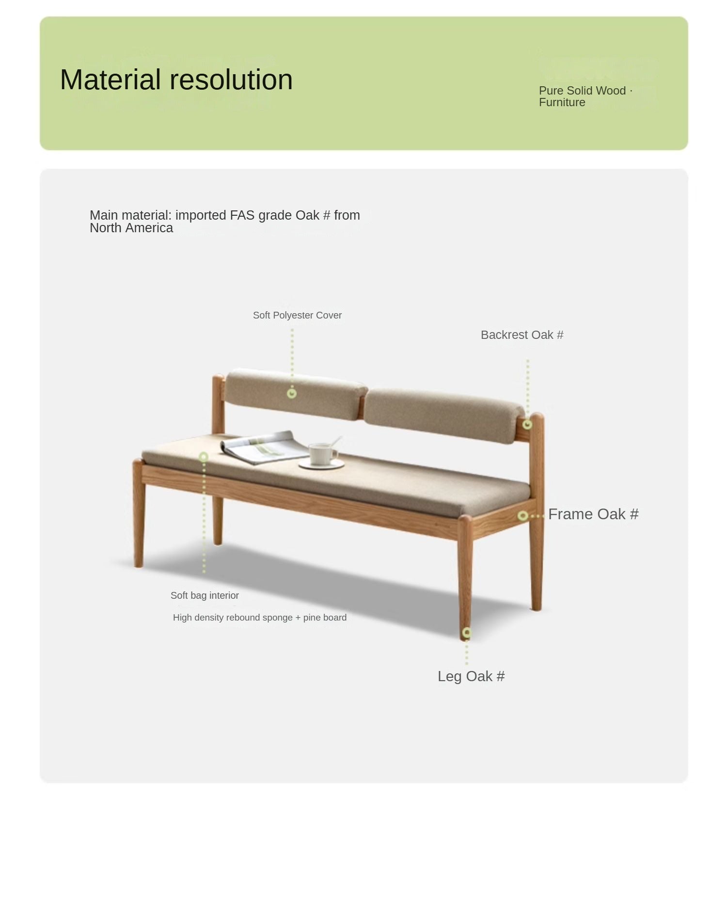 Black Walnut, Oak Solid Wood Soft Bench